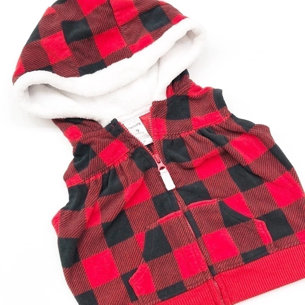 Carter's buffalo plaid fleece vest with hood